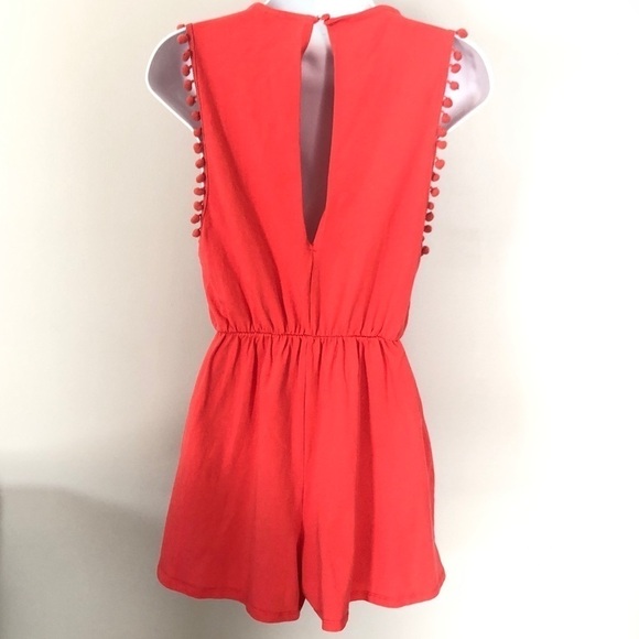 ASOS orange red jersey knit pom pom boho romper size 4 - Picture 5 of 7